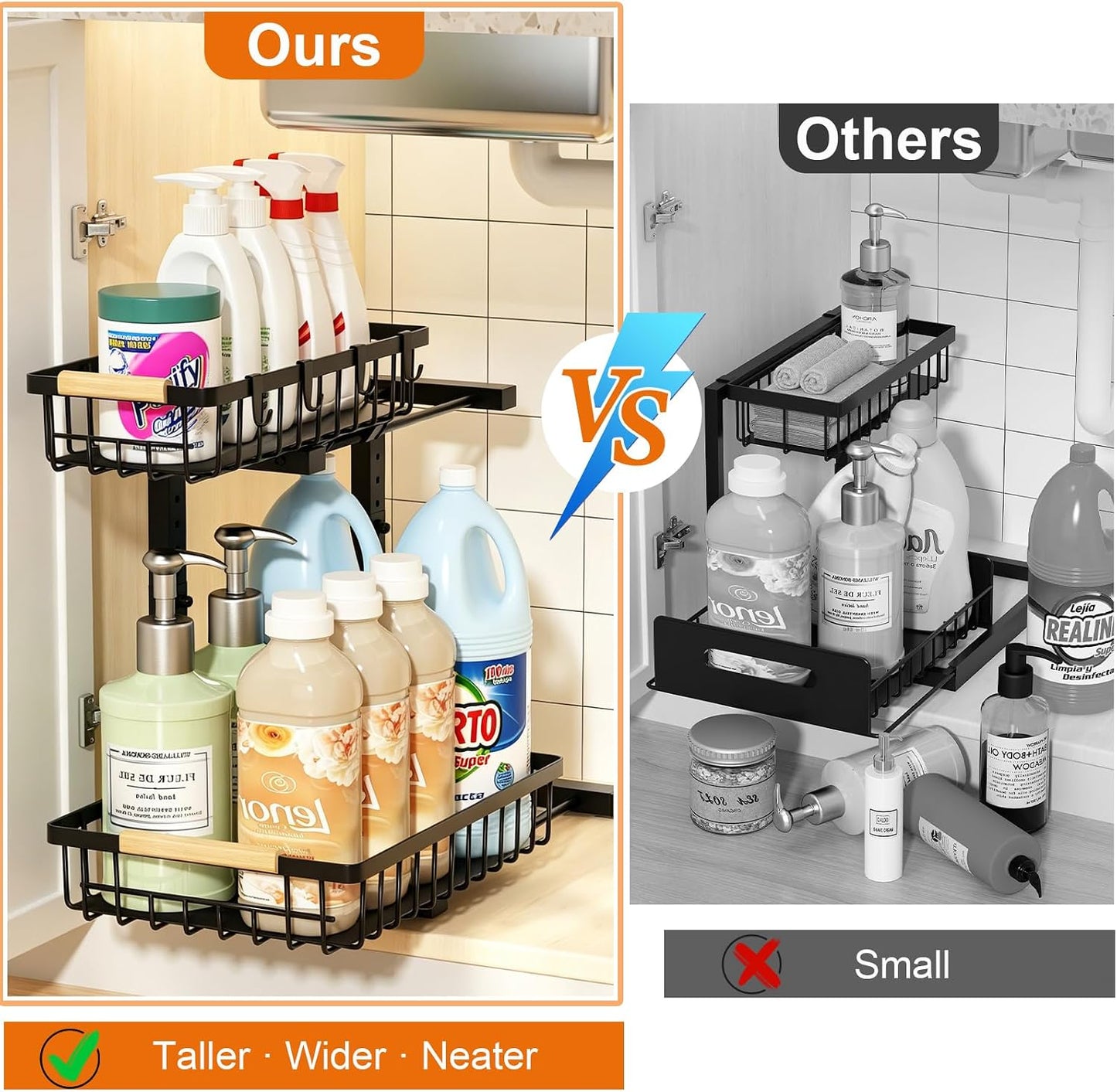 REALINN Organizador para debajo del fregadero, paquete de 2 organiz...