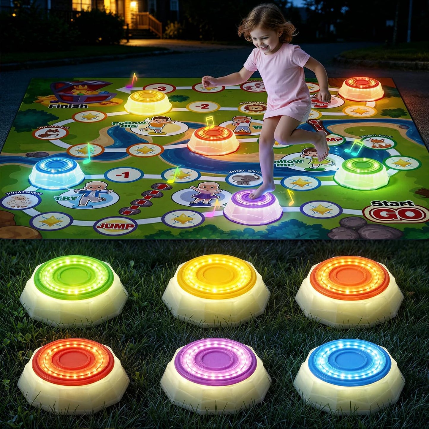 HYES - Piedras iluminadas con mapa de juego para niños de 3, 4, 5 |...
