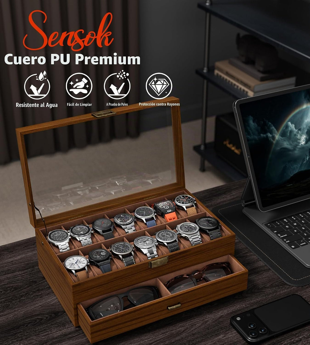 sensok Caja de reloj para hombre, marco ultrafino, pantalla ancha,...