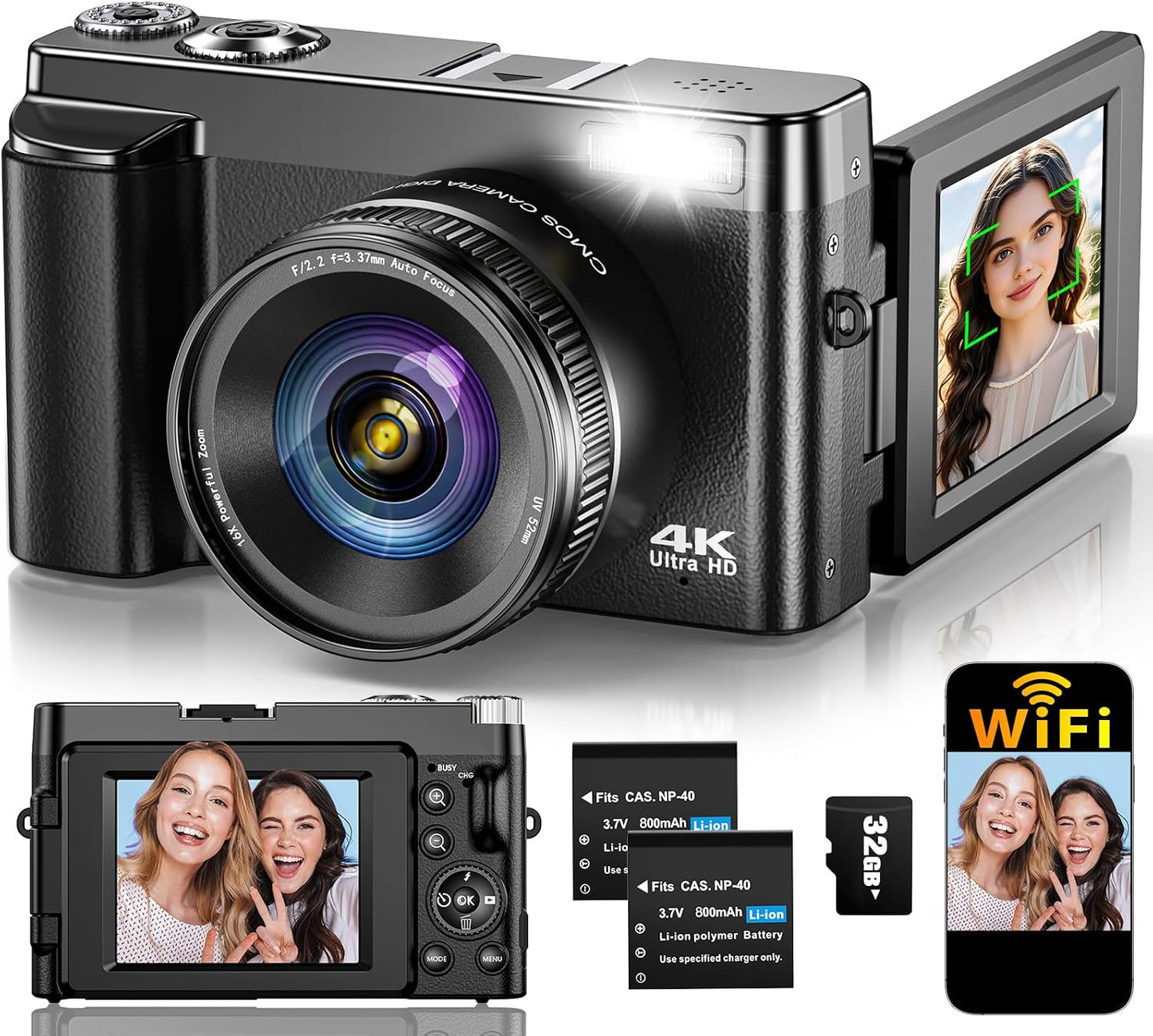 Cámara digital 4K para enfoque automático de fotografía, cámara de...