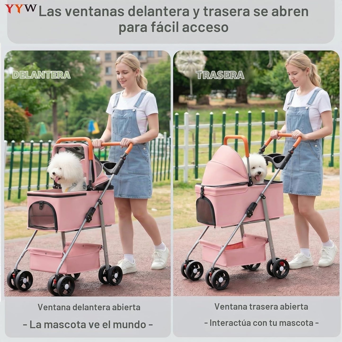 YYW Cochecito para mascotas 3 en 1 con portador extraíble, portavas...