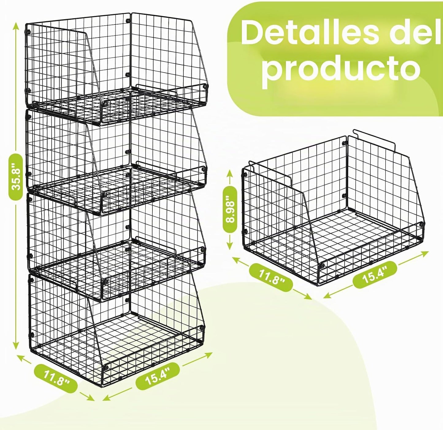 Jakyitvi Paquete de 4 cestas de almacenamiento de alambre apilables...