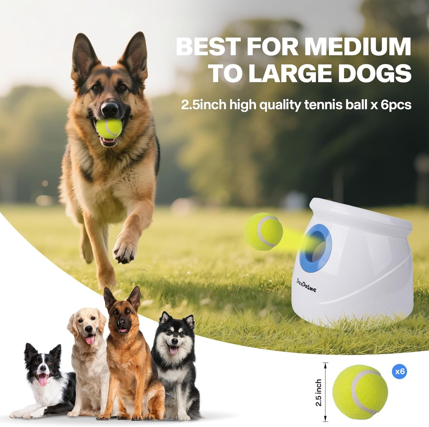 Pet Prime Lanzador automático de bolas para perros grandes, distanc...