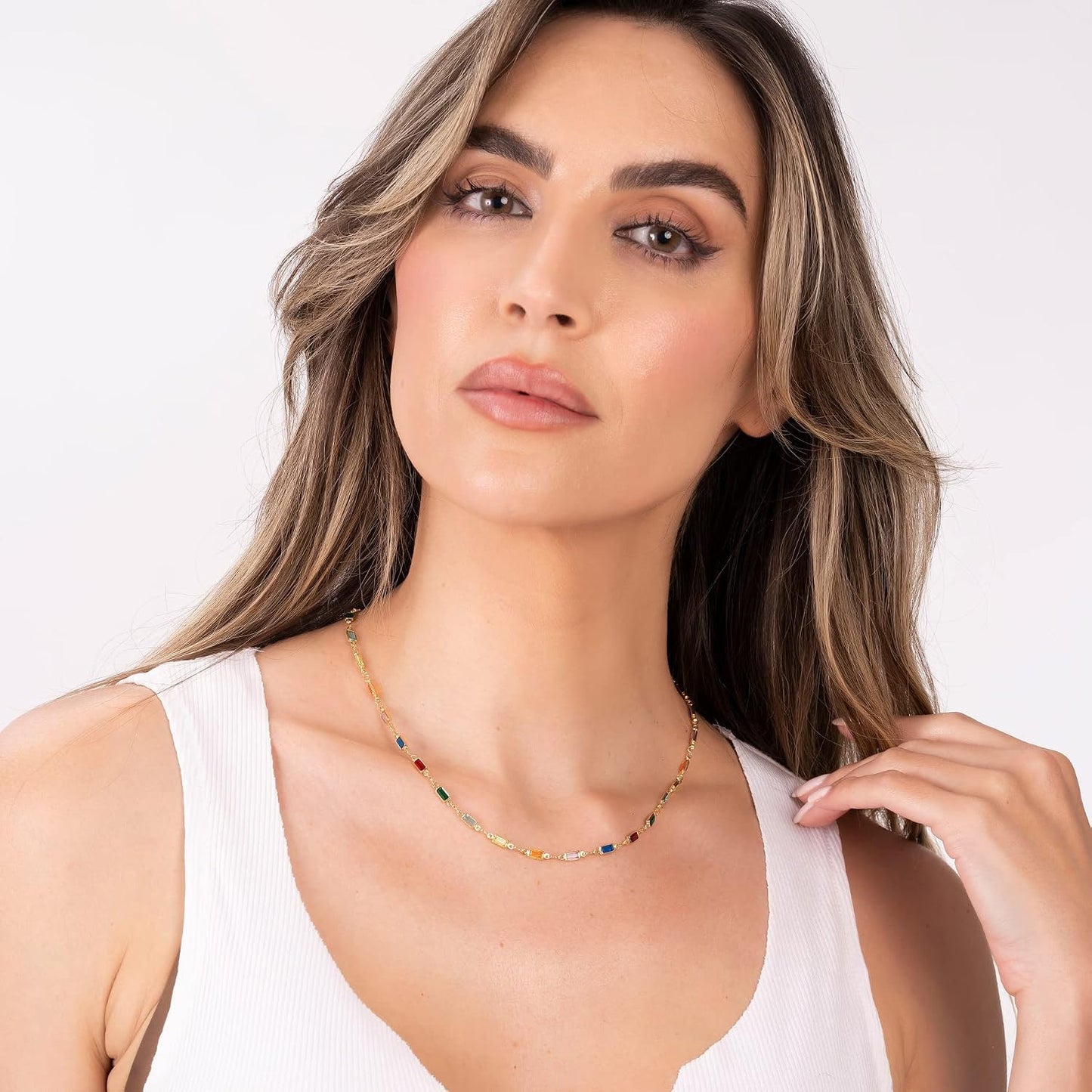 Barzel Collar de baguette de cristal de piedra múltiple chapado en...