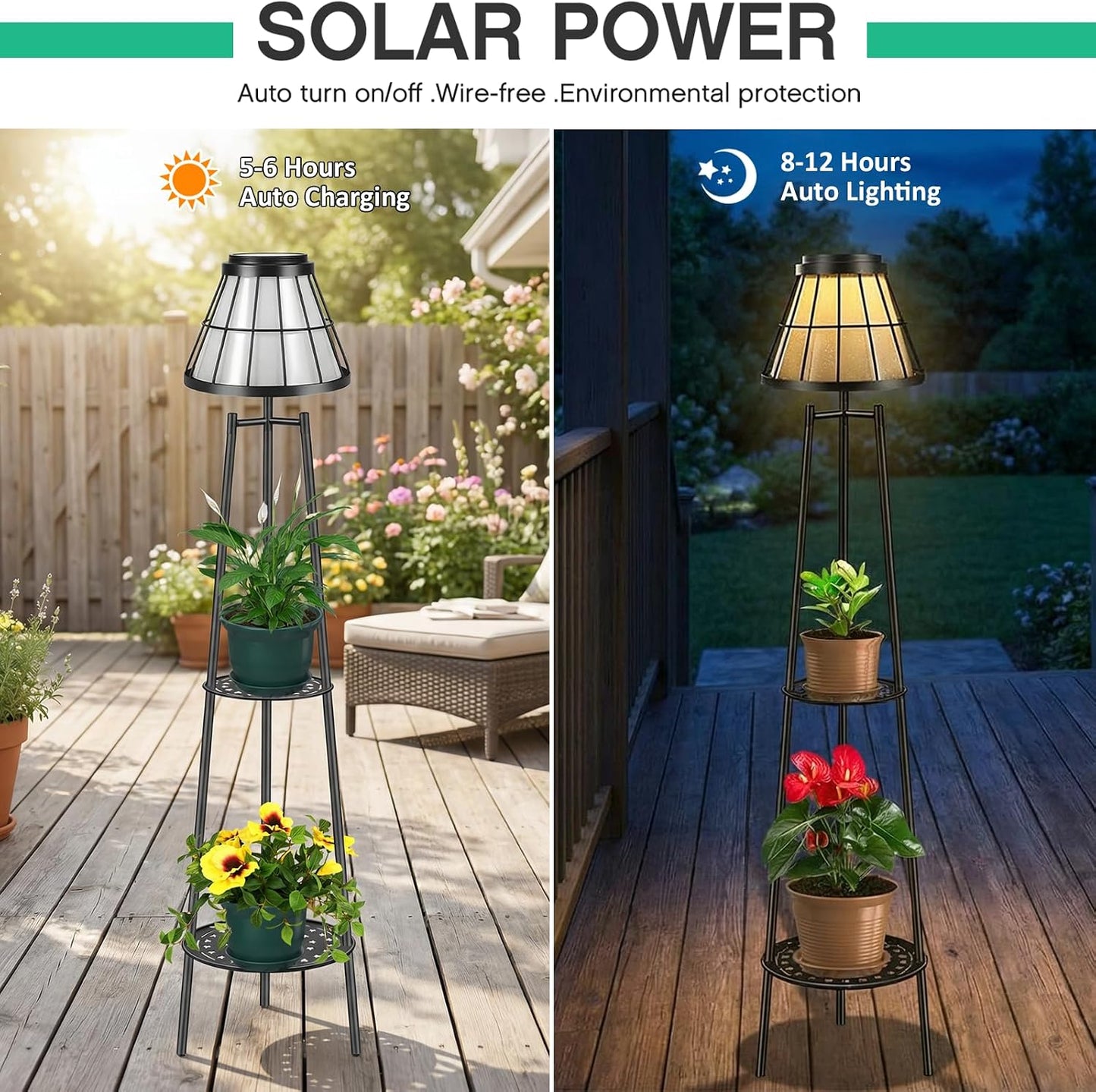Paquete de 2 lámparas solares de pie para exteriores con soporte pa...