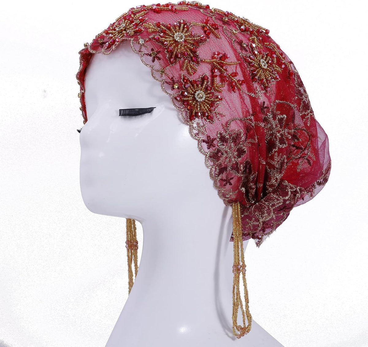 Turbante para mujer, con cuentas de encaje, musulmán, hijab, gorro...