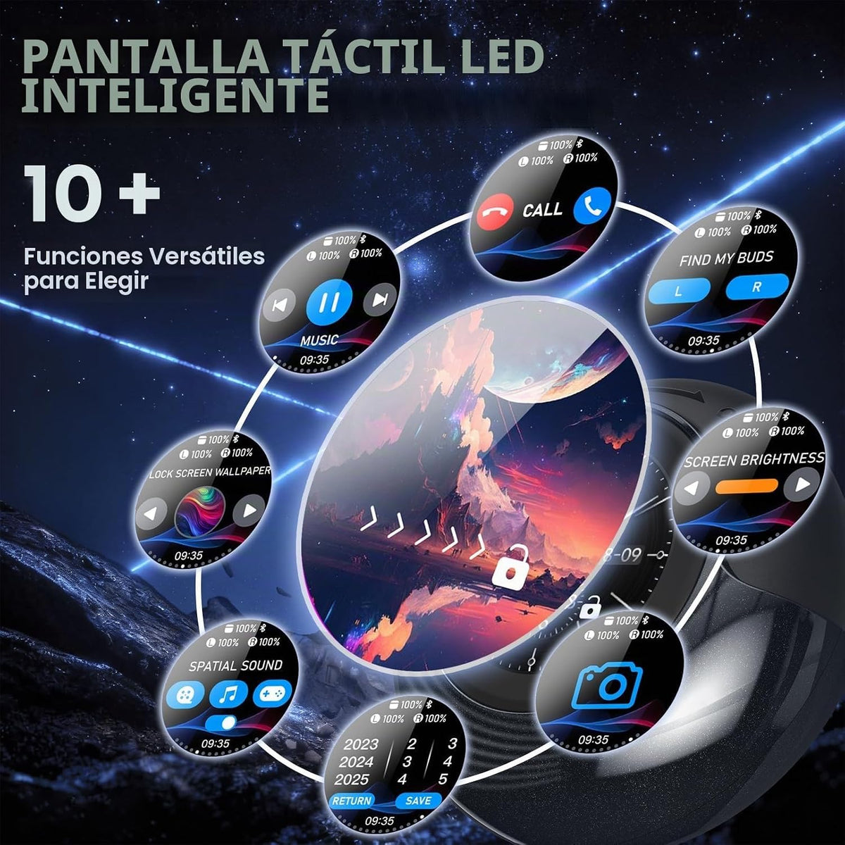 TRAUSI Auriculares inalámbricos con pantalla táctil inteligente y f...
