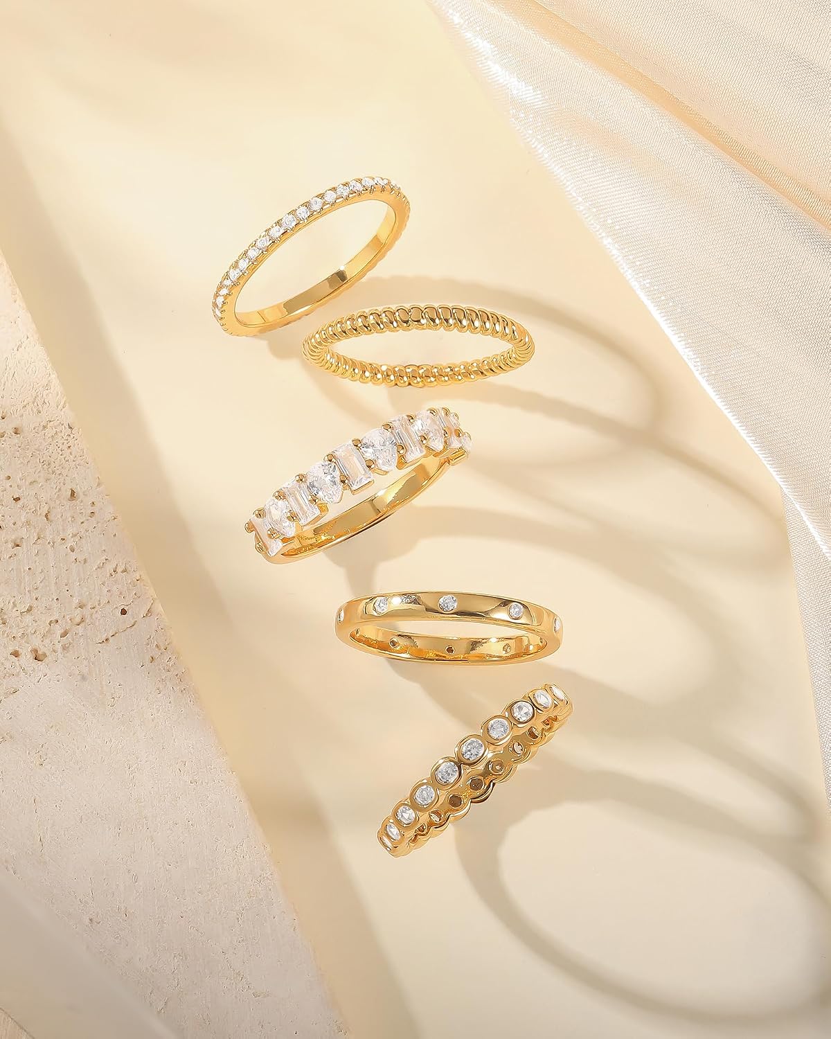 Anillos apilables de oro para mujer, no se deslustra, chapados en o...