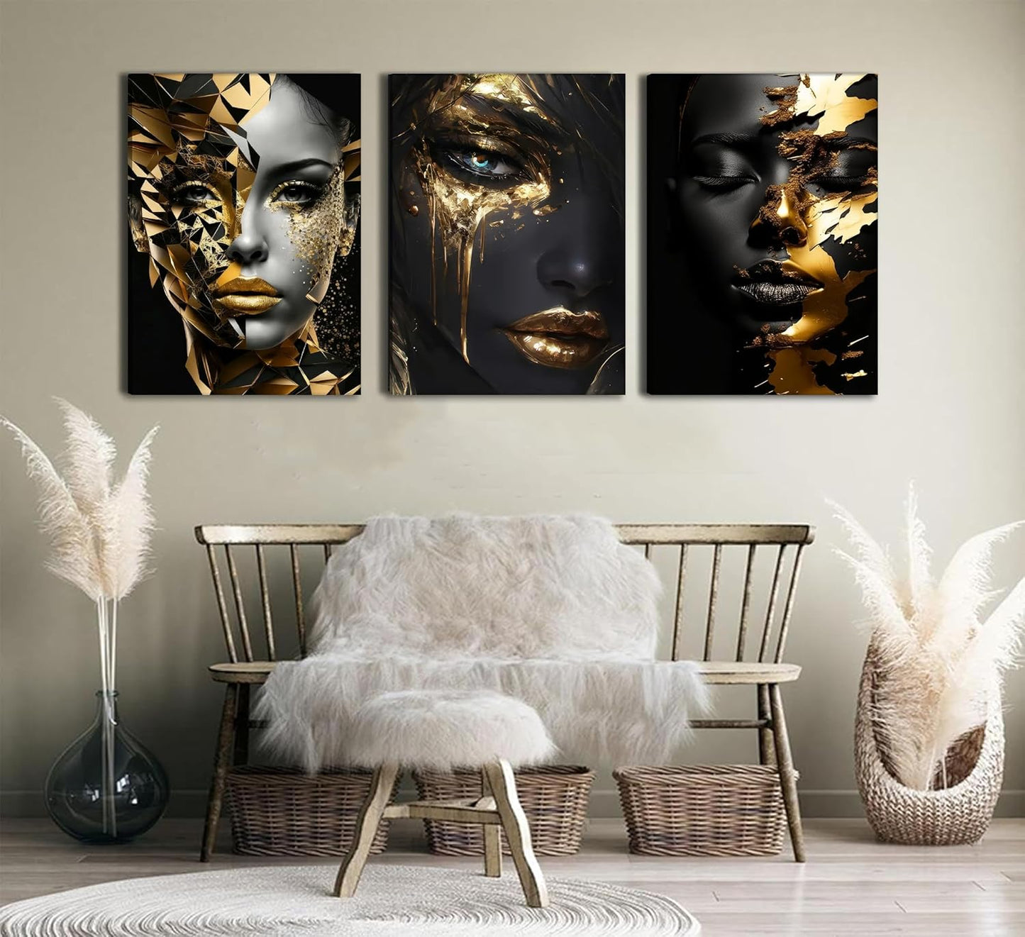 Arte abstracto de cara de mujer negra en lienzo para pared, pintura...