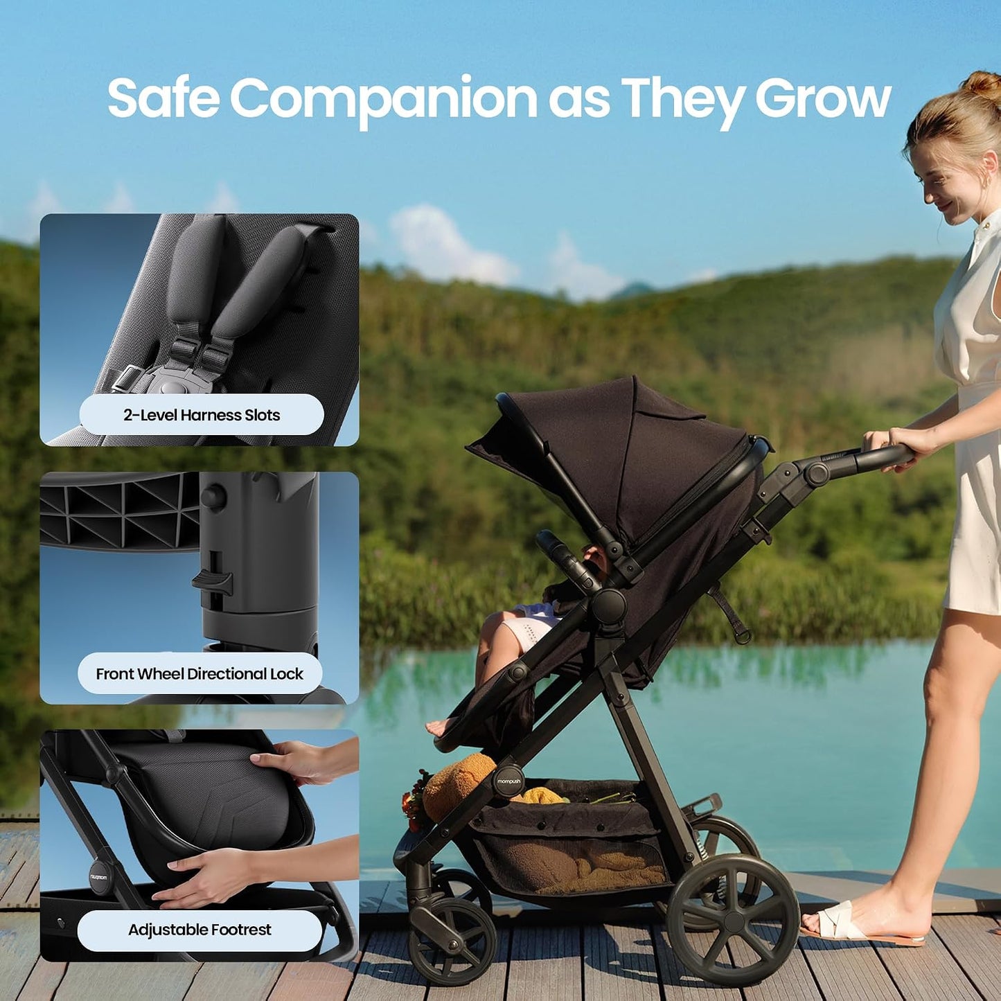 Mompush Meteor2 - Cochecito de bebé 2 en 1 con modo recién nacido,...