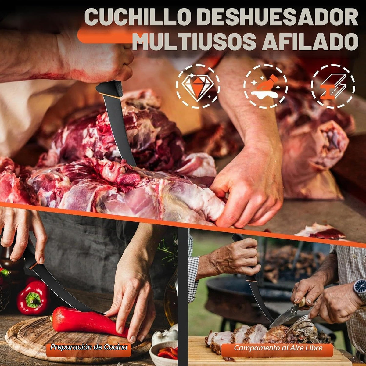 Golden Bird Cuchillo de deshuesado curvo de 6 pulgadas para cortar...