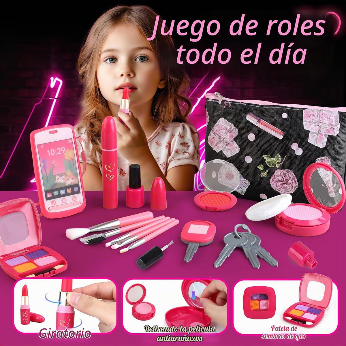 Woumserta Regalos para niñas, maquillaje básico de simulación para...