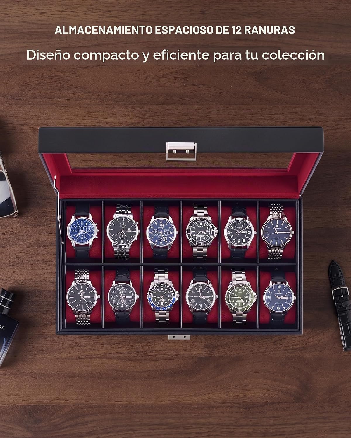 Lolalet Caja de Reloj para Hombre, Caja expositora de 12 Ranuras co...