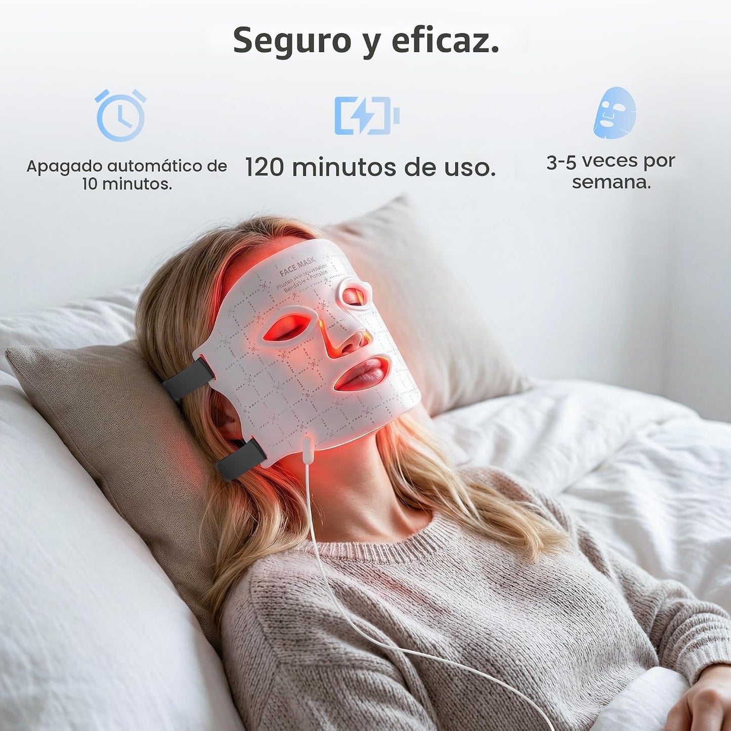 GIHWRRI Máscara de terapia de luz LED aprobada por la FDA, terapia...