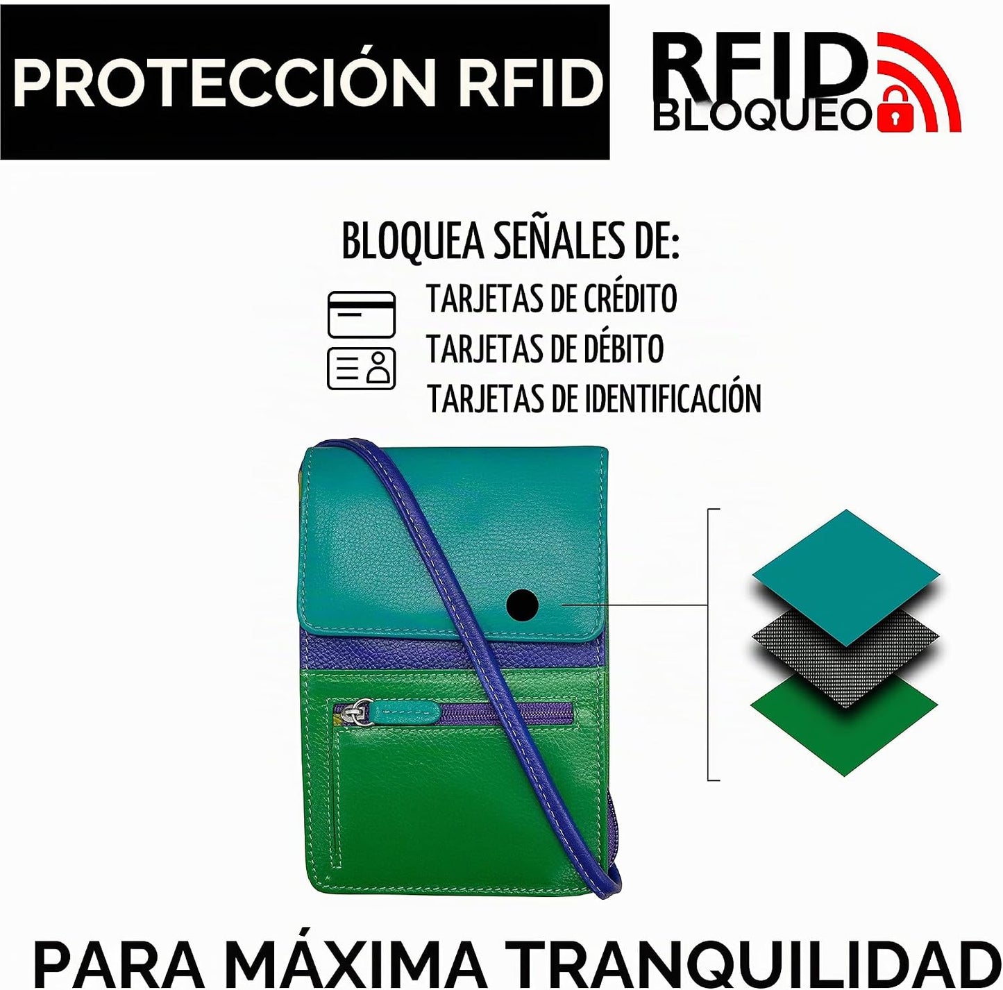 ili New York 6827 Organizador cruzado de cuero genuino con forro de...