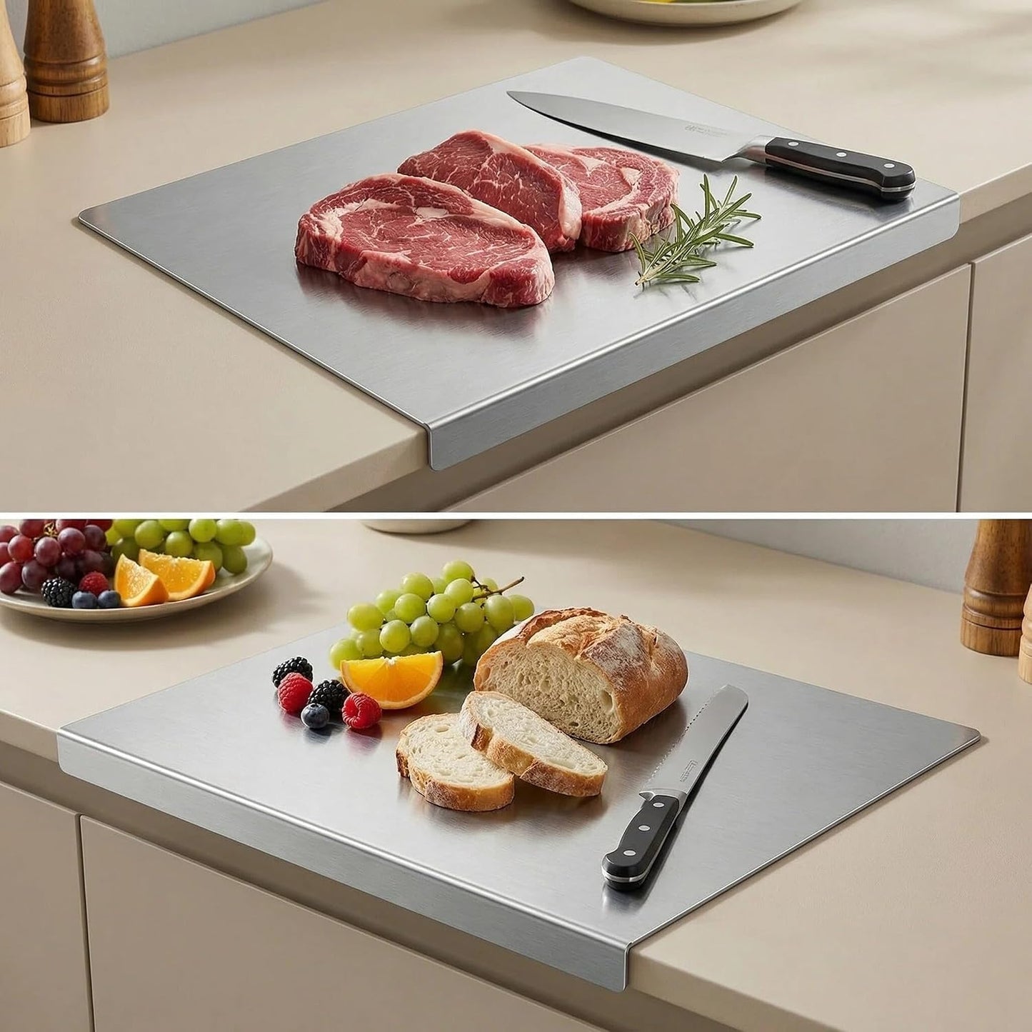WZSYHER Tabla de cortar de acero inoxidable para cocina, tabla de c...