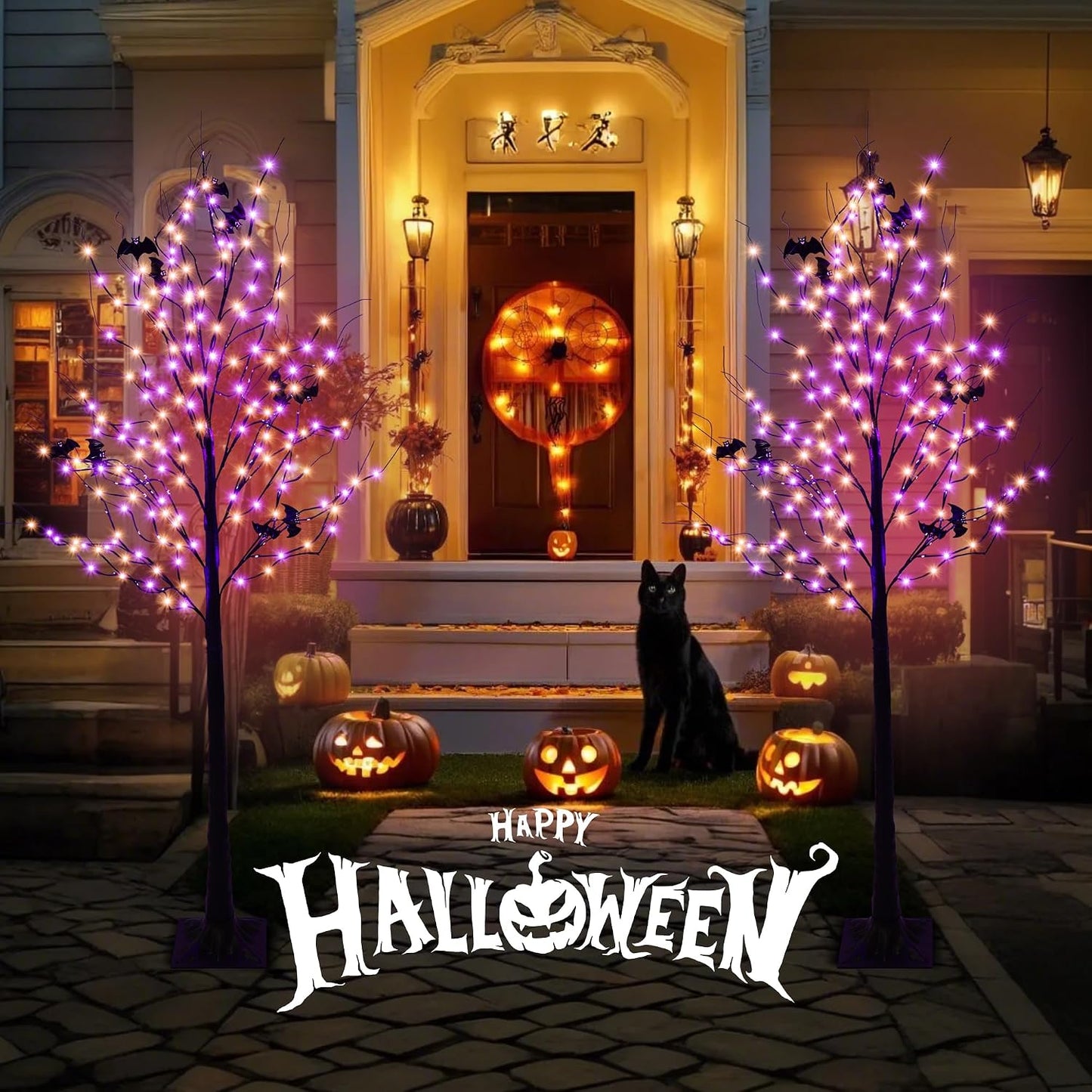 Árbol iluminado de Halloween con 260 luces LED, árbol de Halloween...