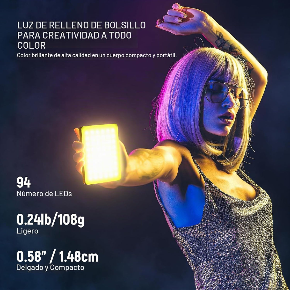 NEEWER VL67C Luz RGB para selfie con control de aplicación, 94 LED...