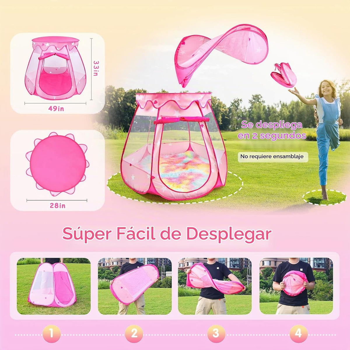 Princess Castle - Tienda de campaña desplegable para niñas con alfo...