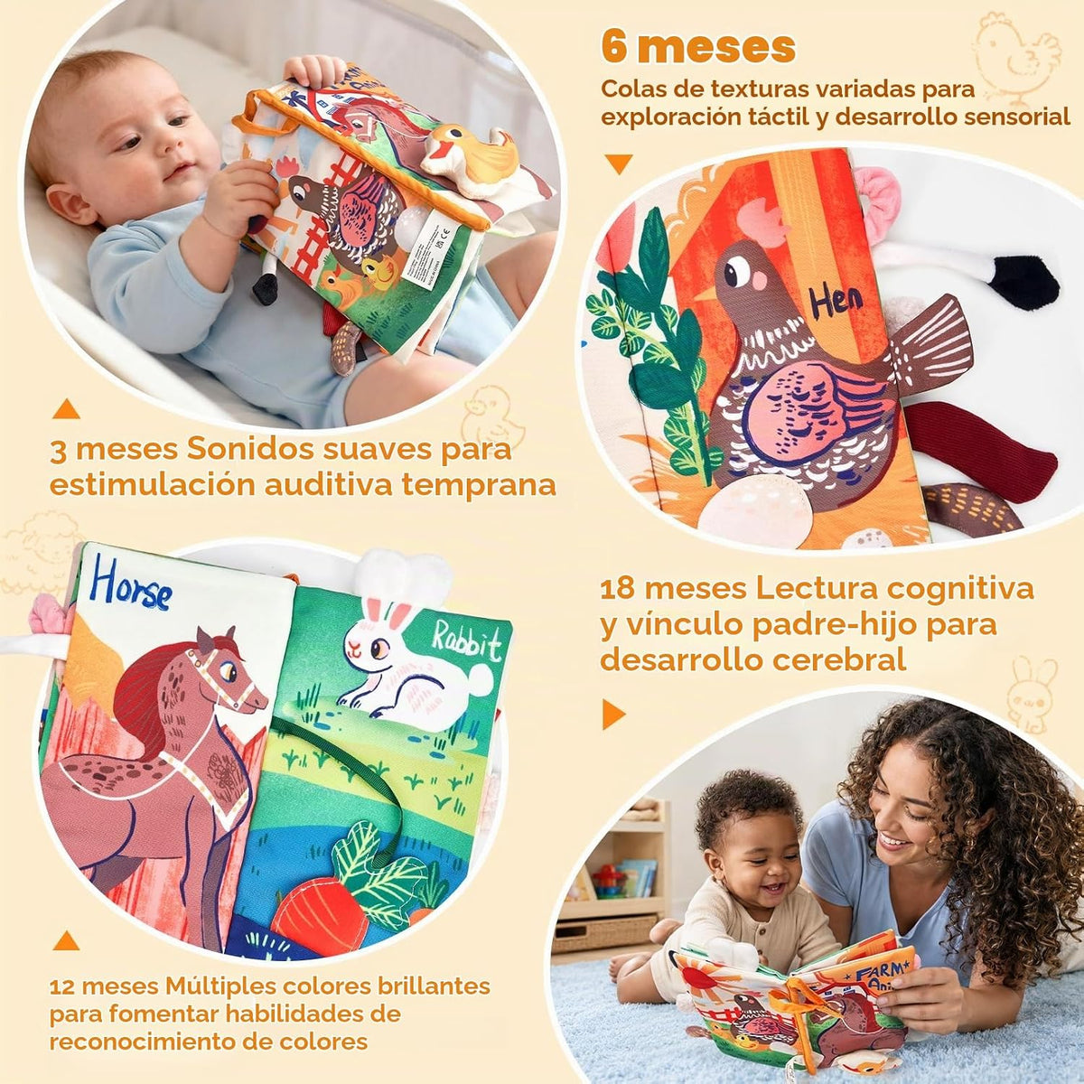 JoyCat Farm Libros de Juguetes para Bebés de 0 a 6 Meses, Libro de...
