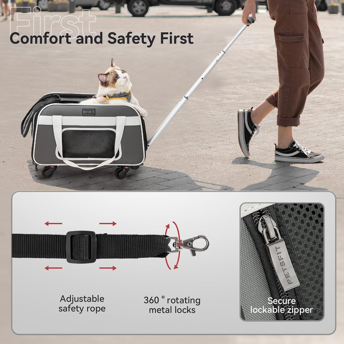 PETSFIT Transportador para gatos aprobado por aerolíneas con ruedas...
