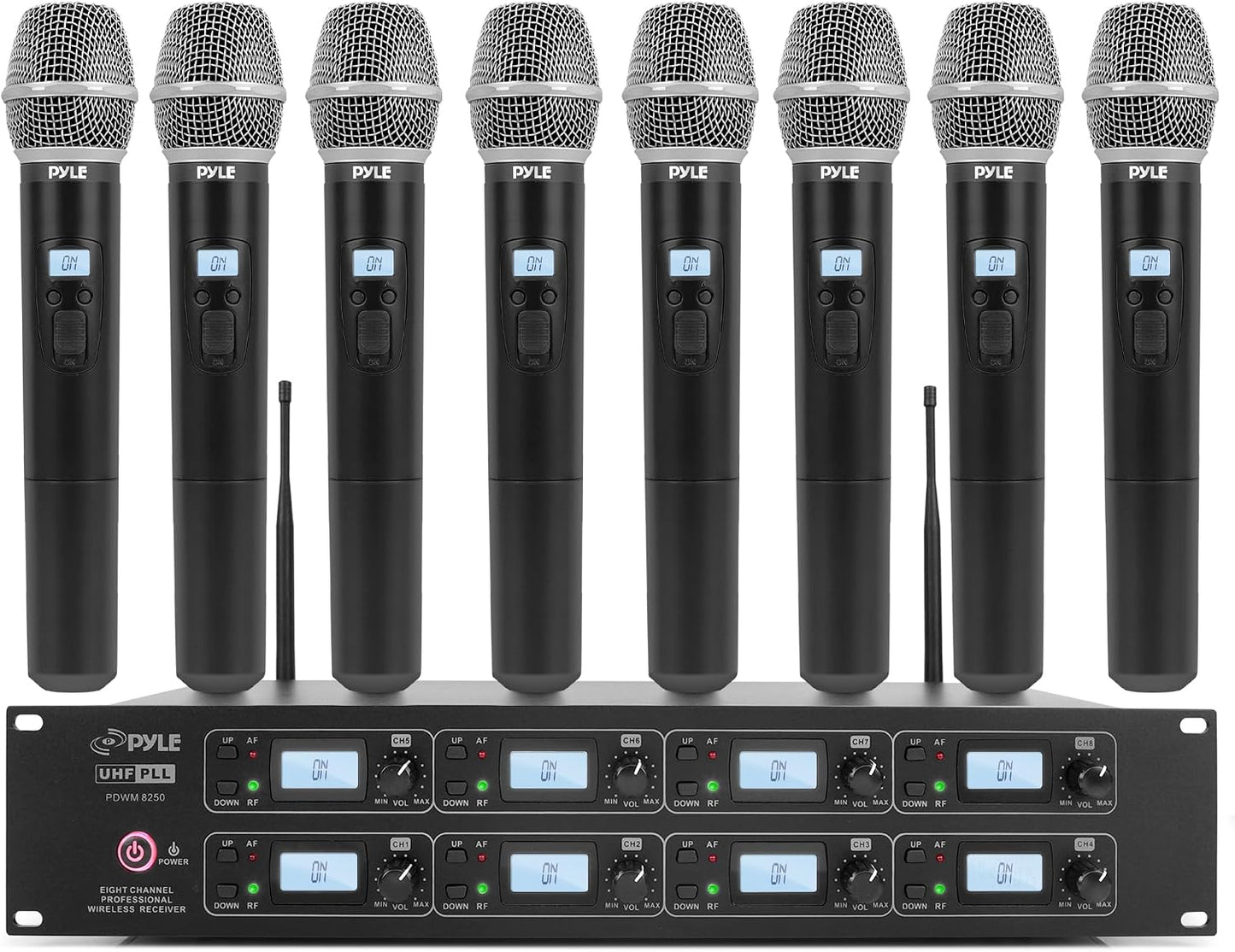 Pyle Sistema de micrófono inalámbrico UHF profesional de 8 canales,...