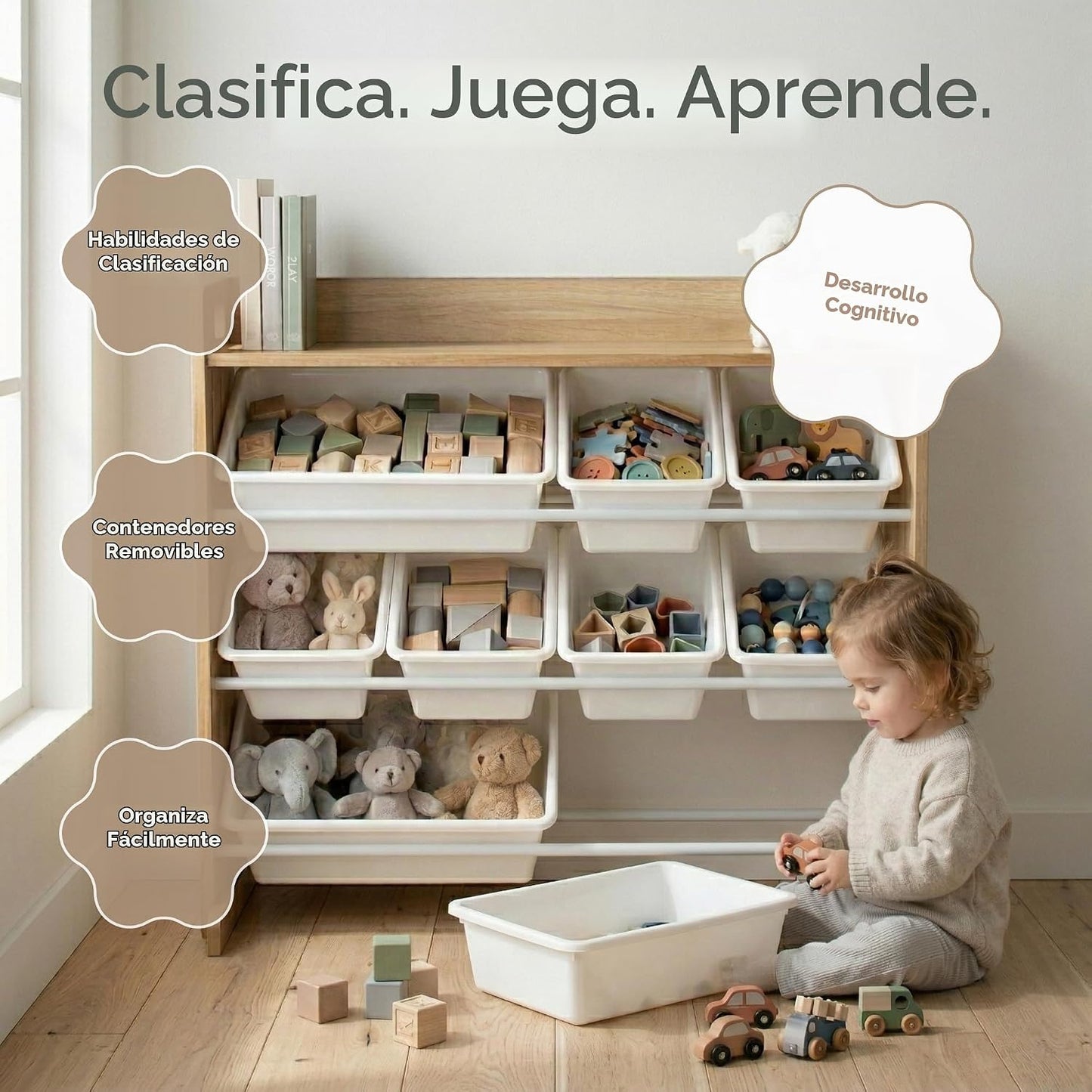 Humble Crew Organizador de juguetes para niños con estante de exhib...