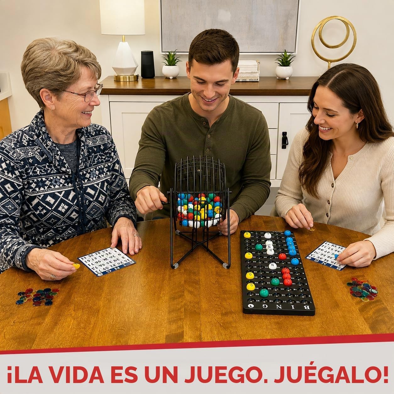 MR CHIPS Juego de bingo profesional de 11 pulgadas de alto con jaul...