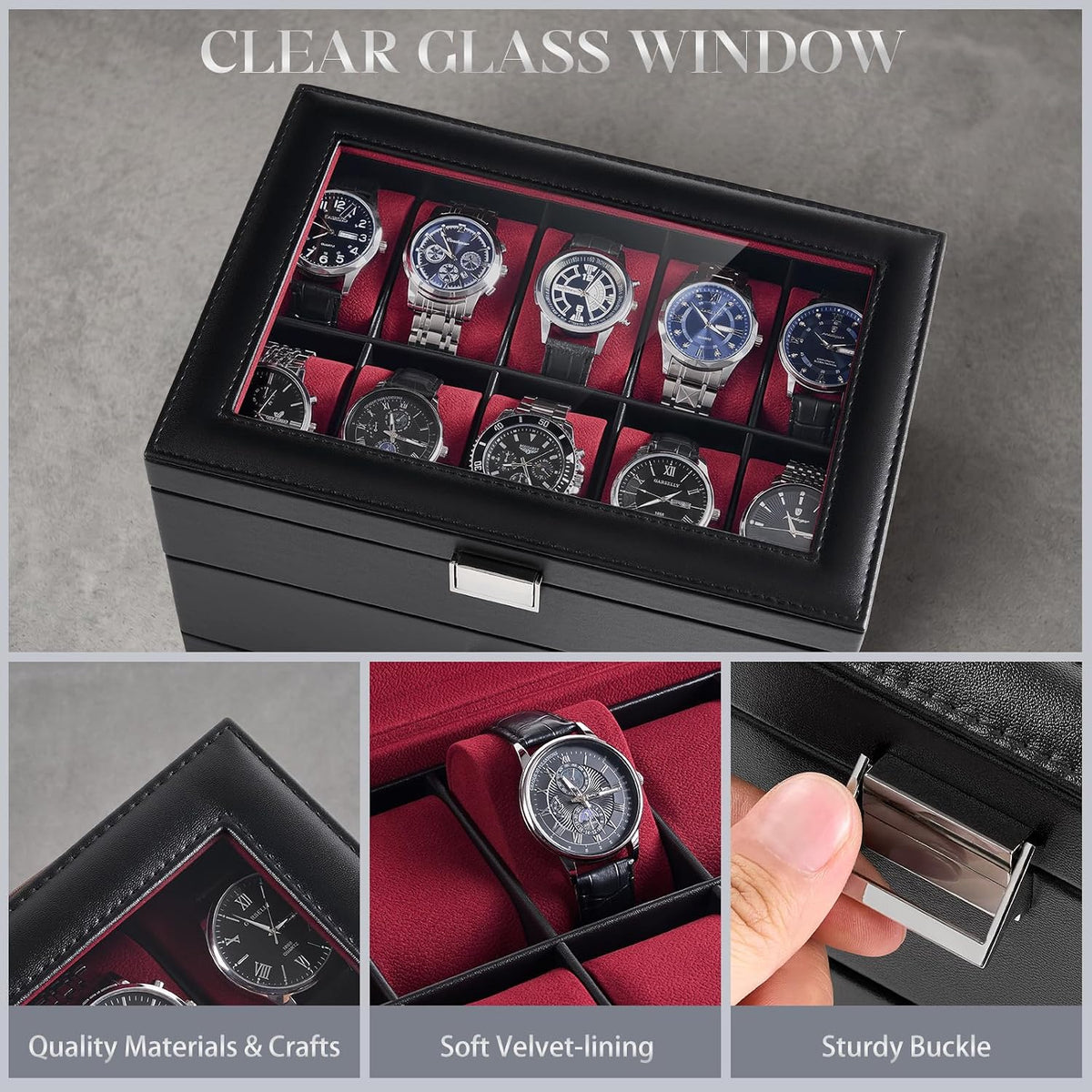 ProCase Caja de reloj de 3 capas con tapa de vidrio para hombre, 20...