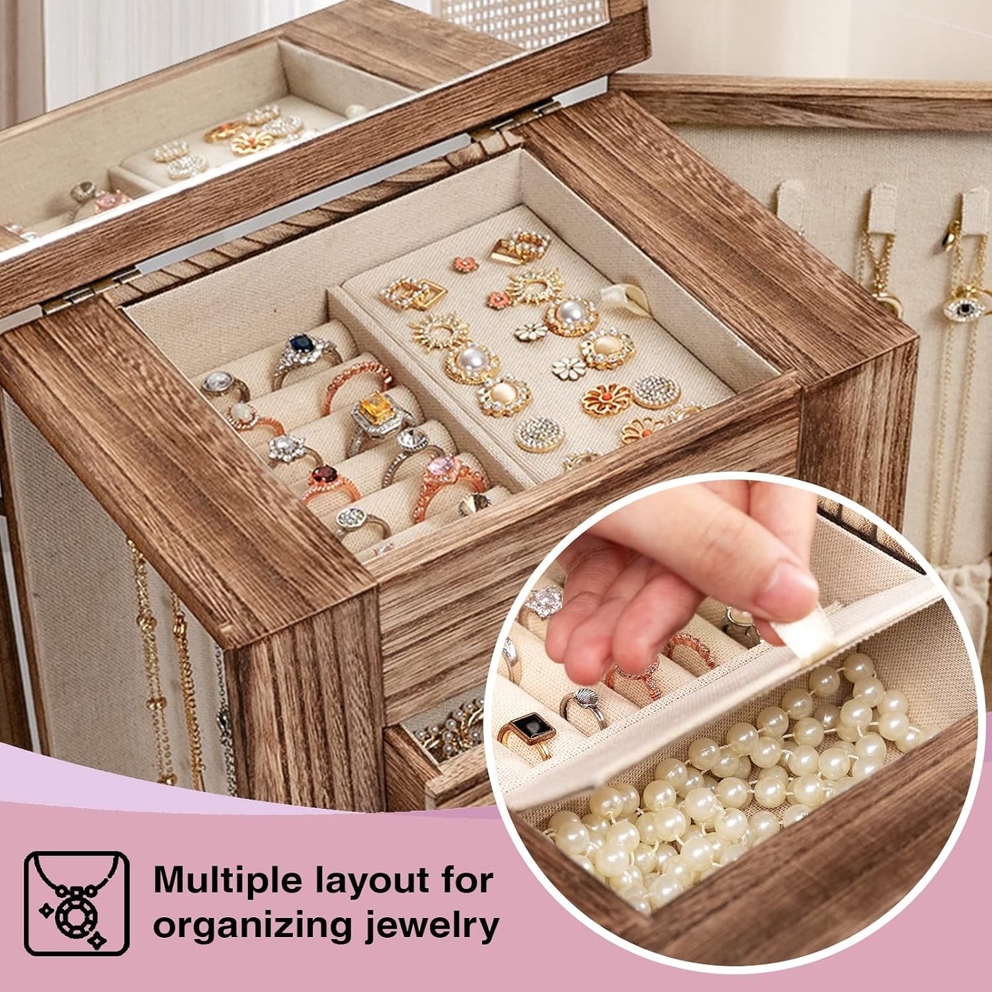 Emfogo Caja de Joyería para Mujeres, Cajas y Organizadores de Mader...