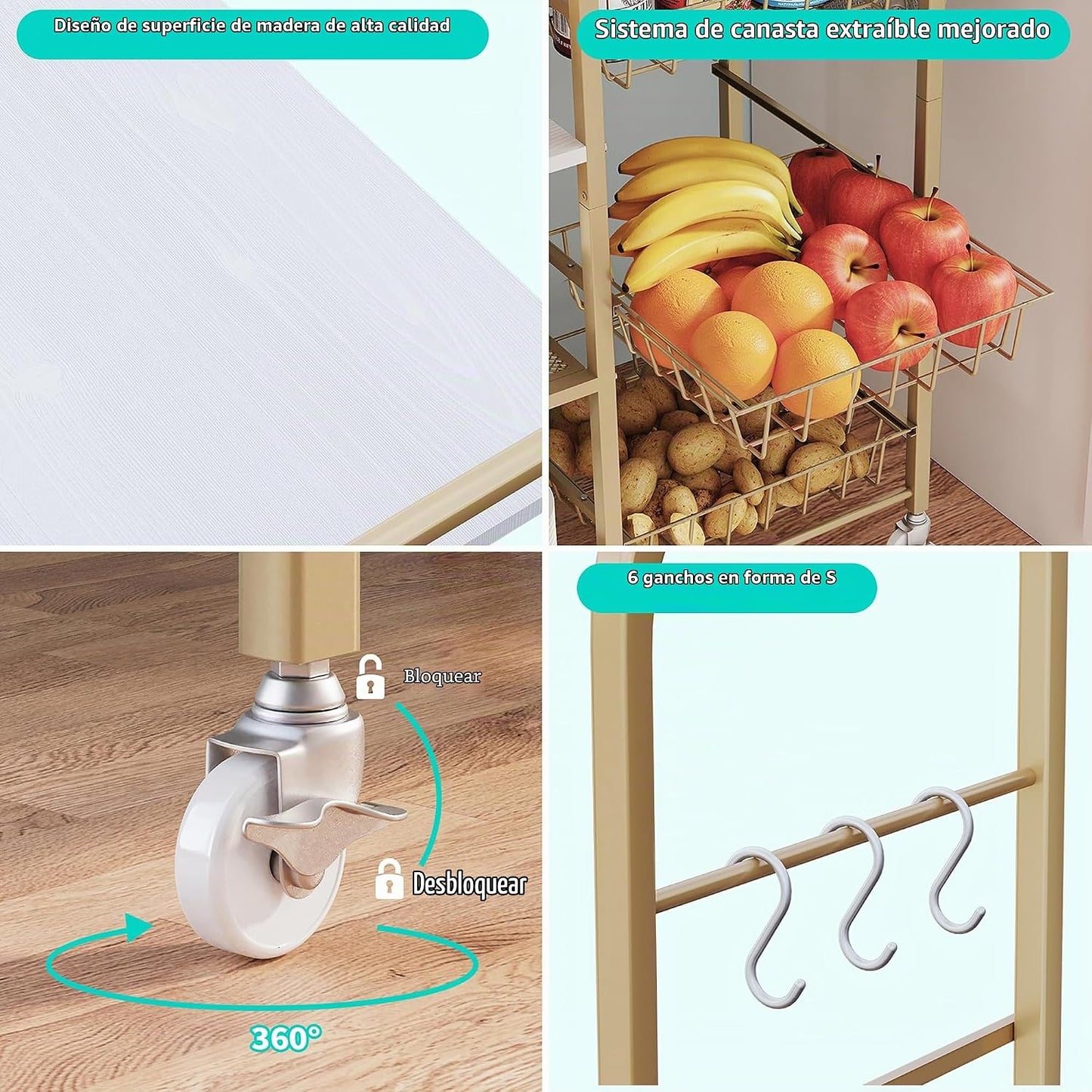 HapiRm Carrito de Cocina con Ruedas para Microondas - Soporte de Me...