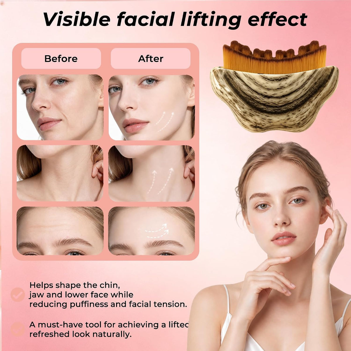 Cepillo facial de drenaje linfático, masajeador Gua Sha desmontable...