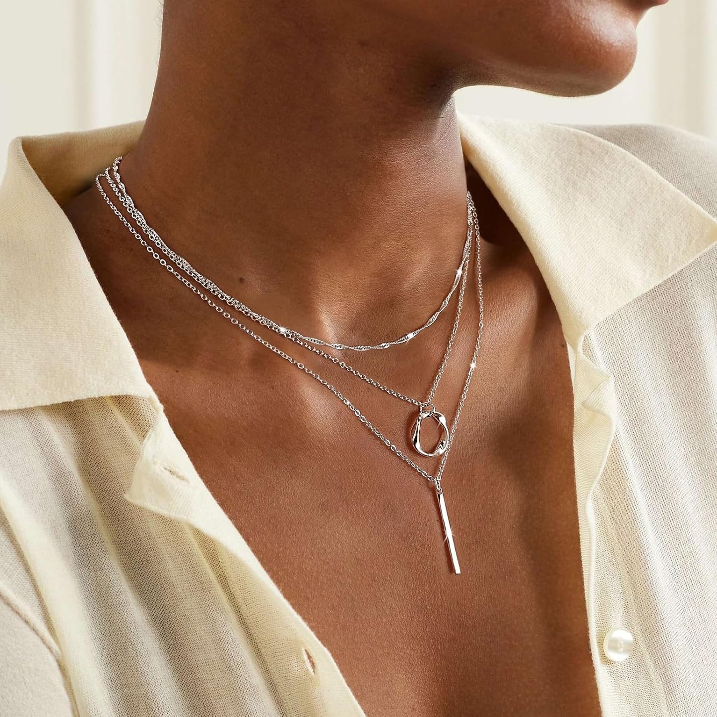 Cuzmly - Collares en capas de plata para mujer, conjunto de collare...