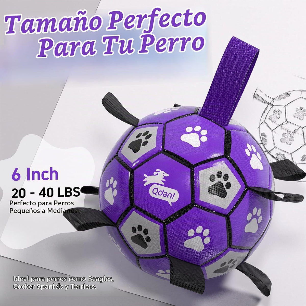 QDAN - Pelota de fútbol para perros - Bolas duraderas grandes para...