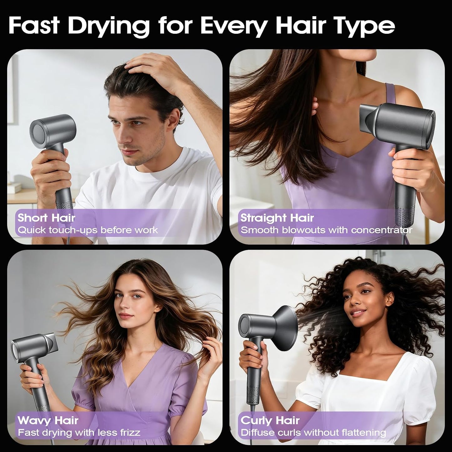 Secador de pelo de alta velocidad, 160,000 RPM sin escobillas con d...