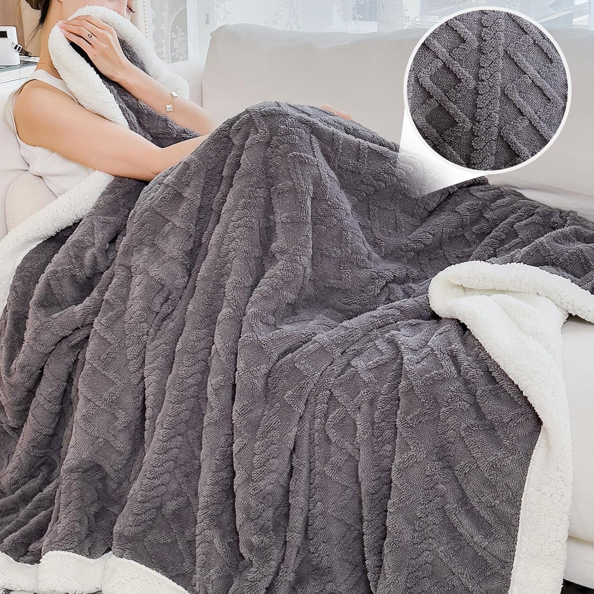 Manta Sherpa de tamaño completo para cama - Mantas de vellón suaves...