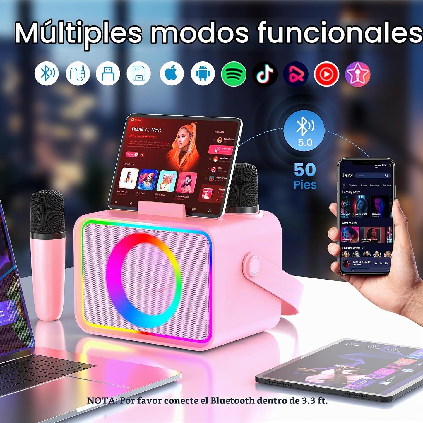Máquina de karaoke, altavoz Bluetooth portátil con 2 micrófonos ina...