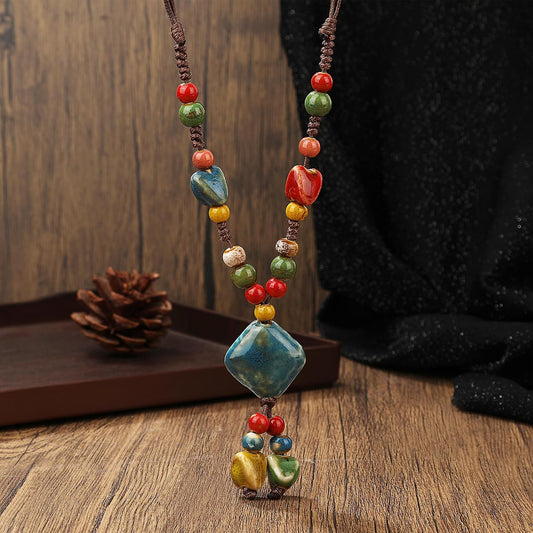 DS Collar de Cuentas Boho para Mujeres\u2013Cuentas Coloridas de Ce...