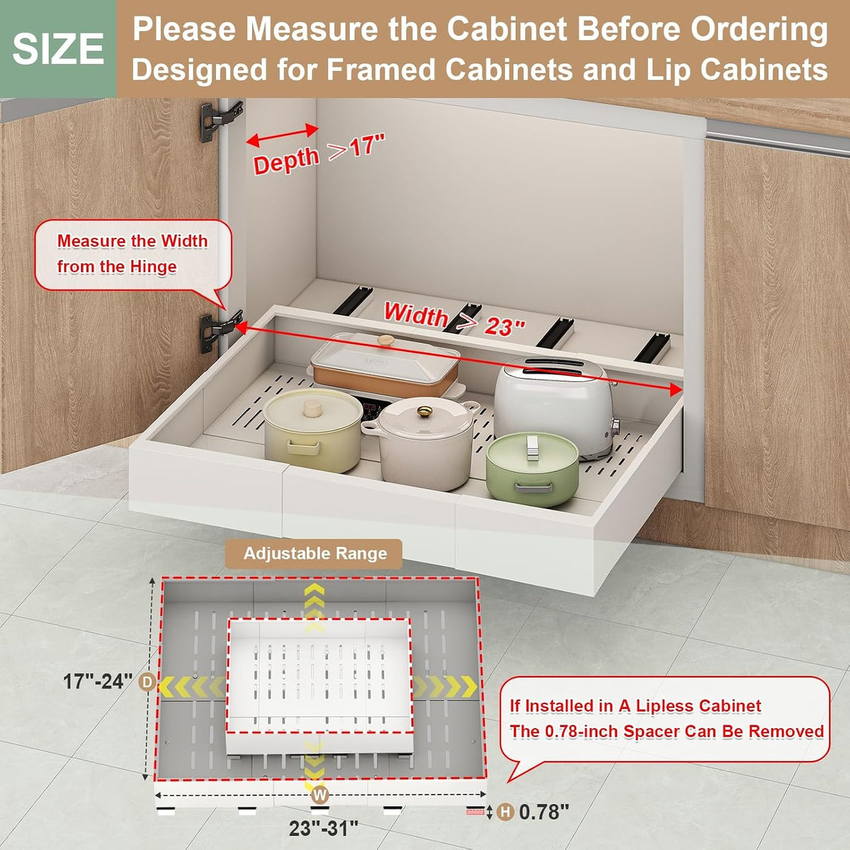 Organizador de gabinete extraíble, ancho expandible (23"-31"...