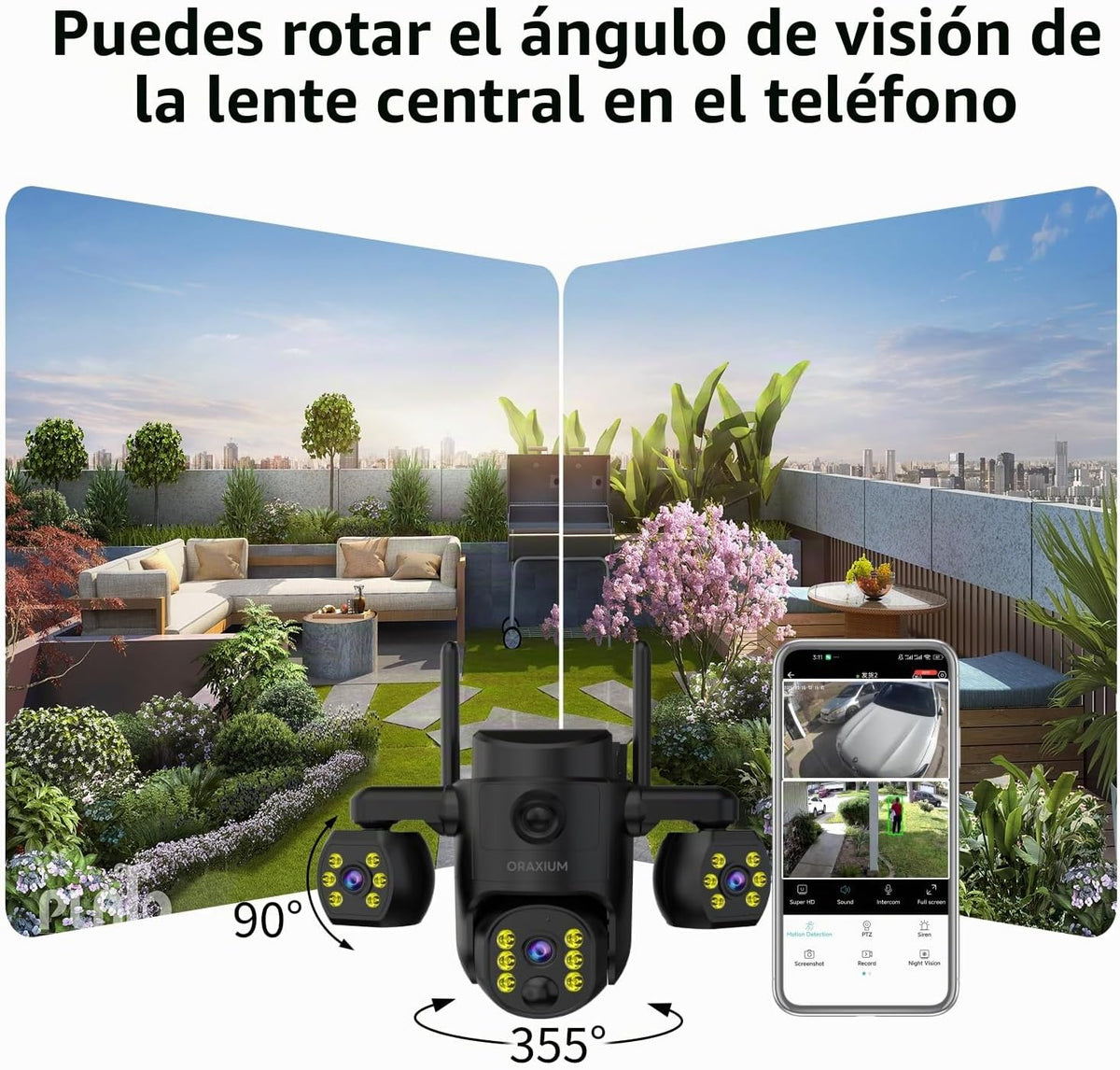 ORAXIUM Cámara de seguridad inalámbrica para exteriores de triple l...