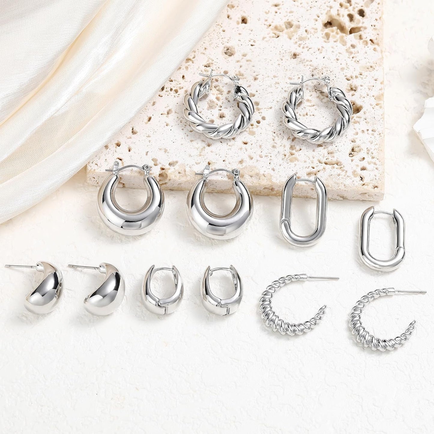 6 pares de aretes de aro chapados en oro de 14 quilates para mujer,...