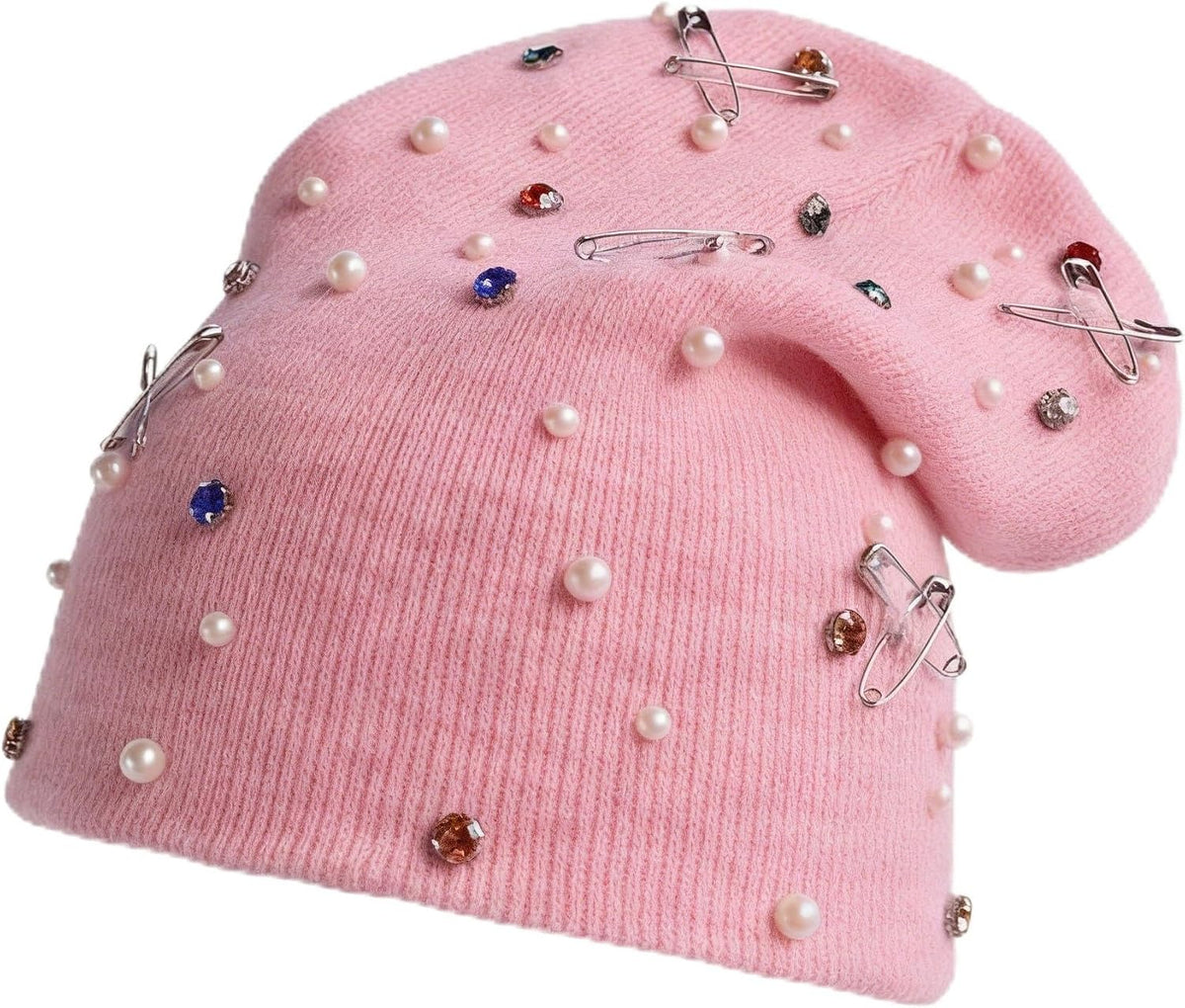 HENWASAI Gorro de punto unisex con diamantes de imitación y perlas,...