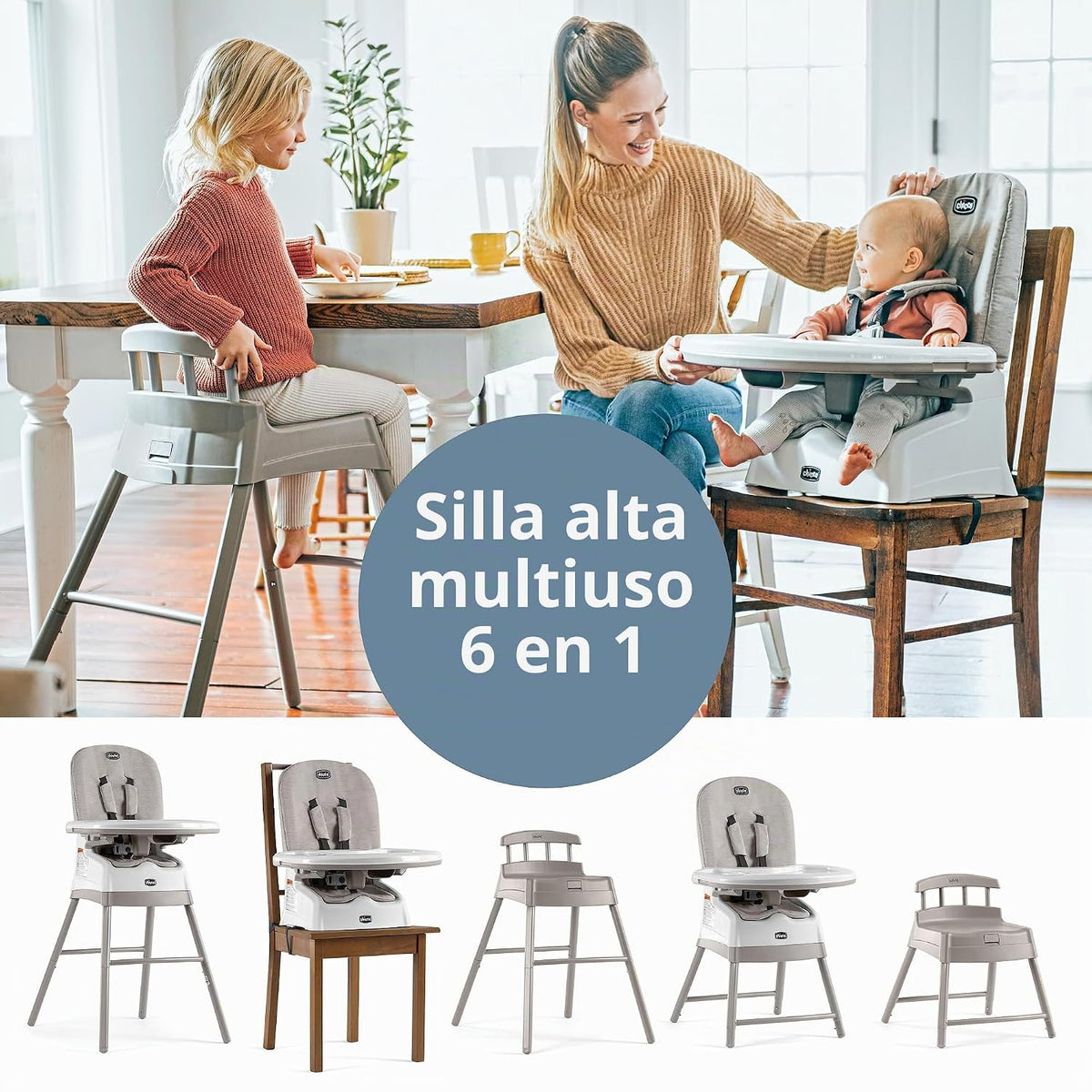 Chicco Stack Hi-Lo - Silla alta convertible multiusos 6 en 1, recli...