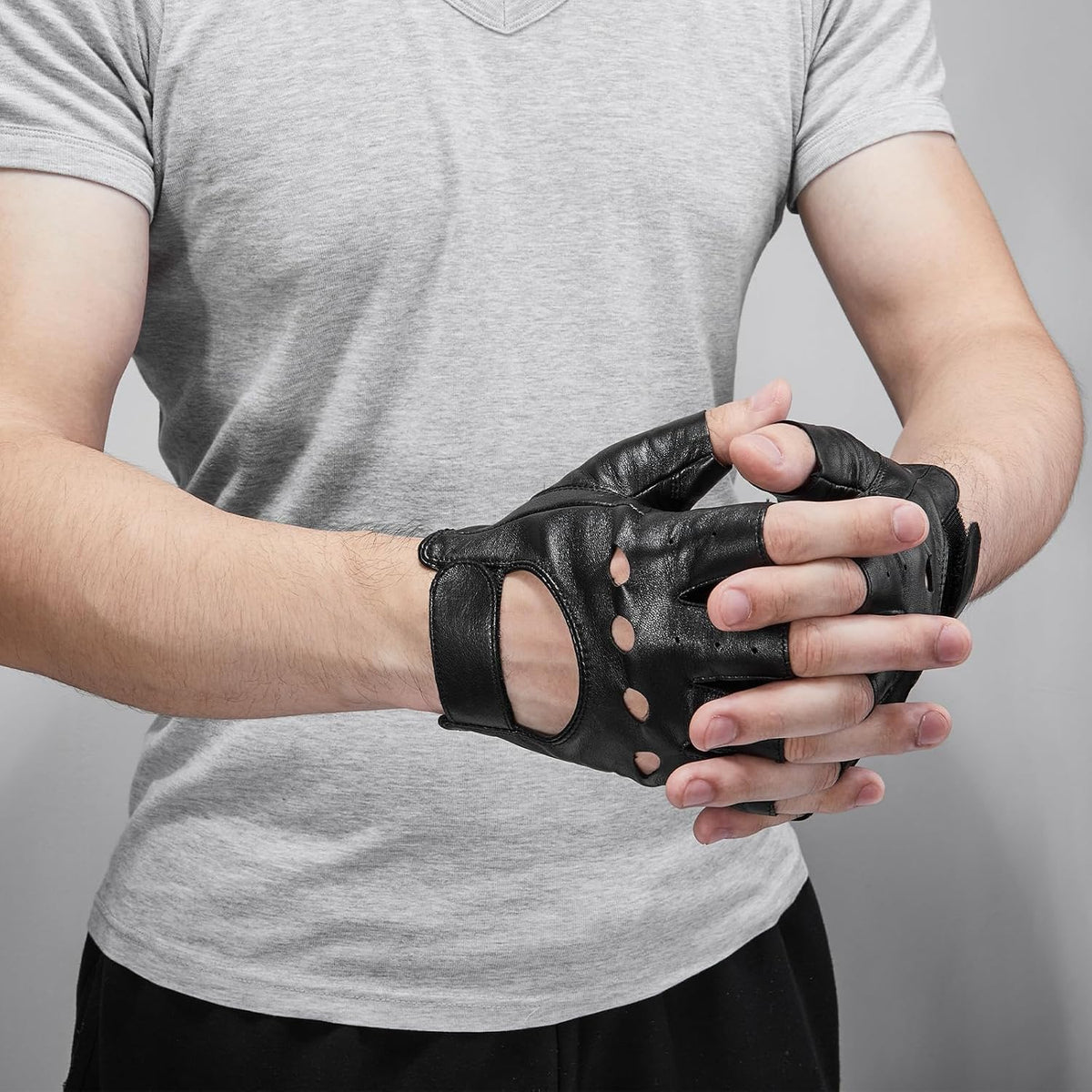KEMIMOTO Guantes de motocicleta de piel de oveja sin dedos, guantes...