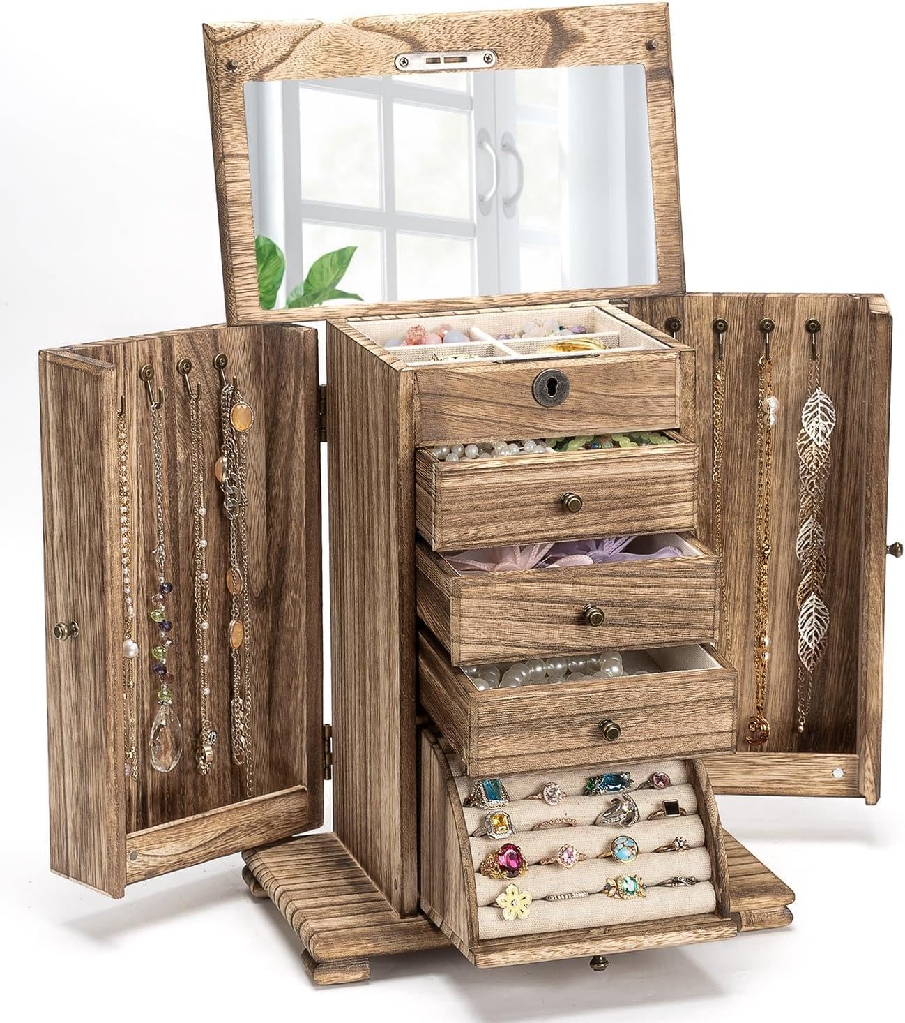 Miratino Joyeros para mujer, caja organizadora grande de madera de...