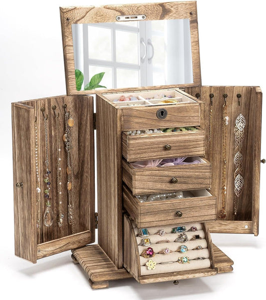 Miratino Joyeros para mujer, caja organizadora grande de madera de...