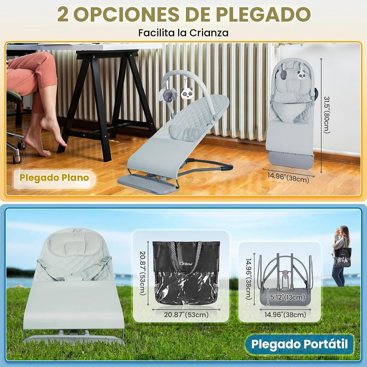 Orzbow Baby Bouncer, asiento portátil para bebés de 0 a 12 meses, h...