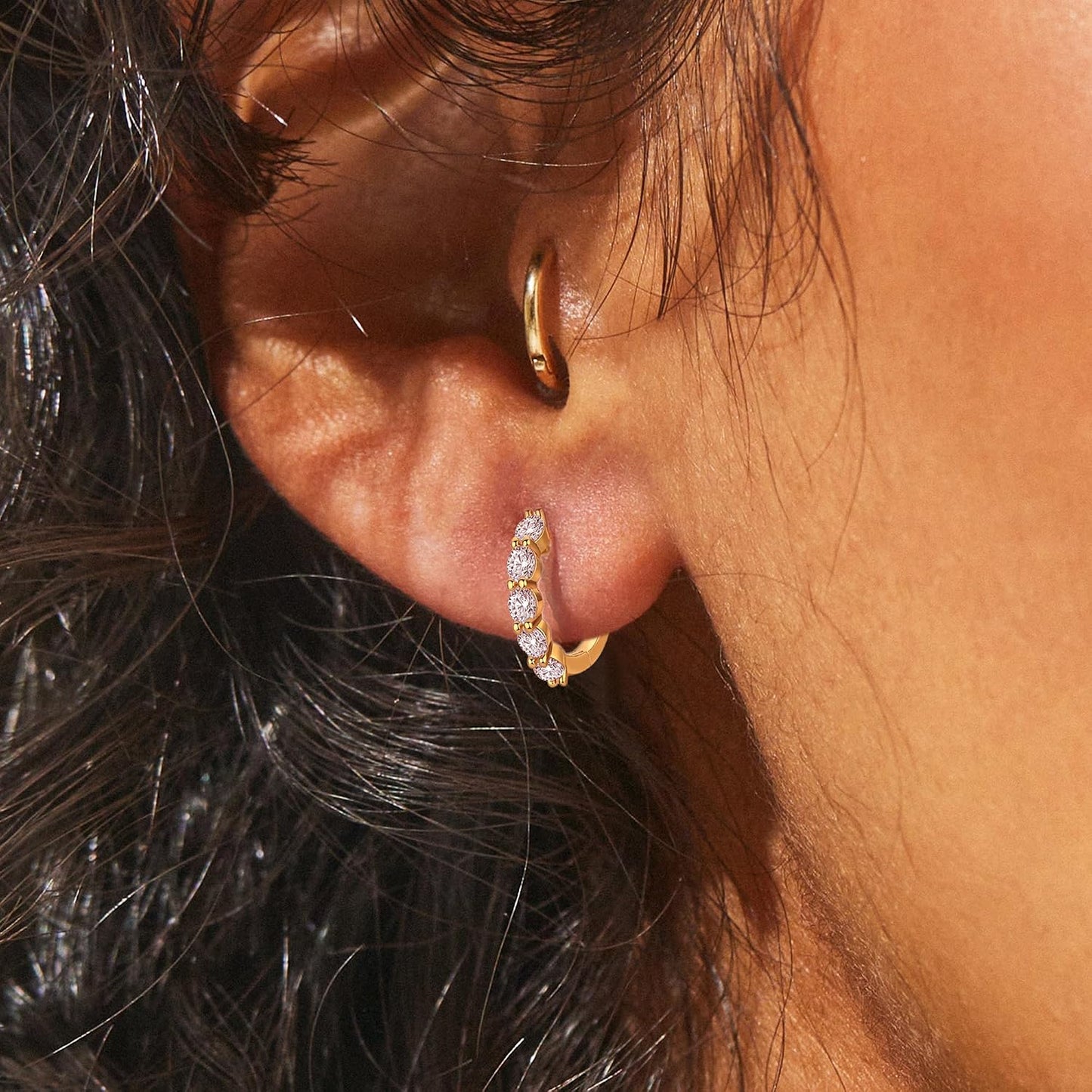 Aretes de aro de plata esterlina con circonita cúbica y aretes de o...