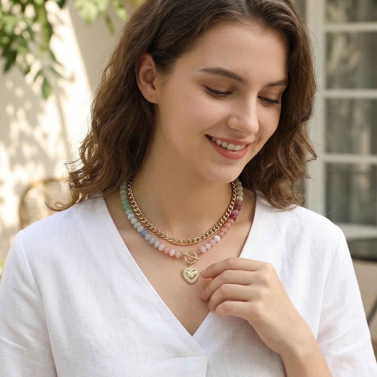 Frigotine - Collar con colgante grueso de oro y plata para mujer, g...