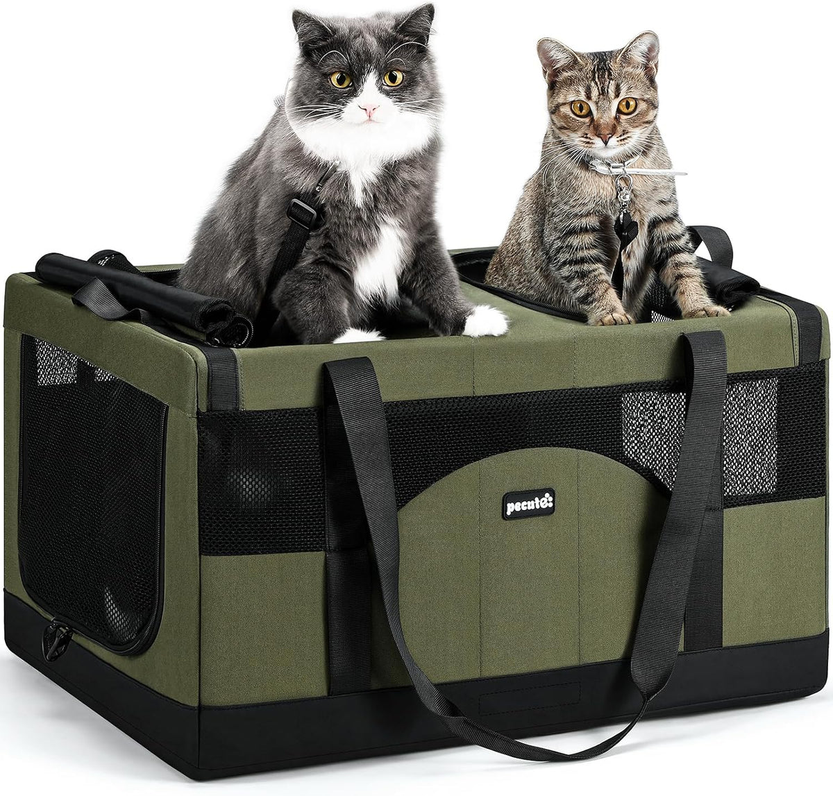 Pecute Transportador grande para gatos, suave doble jaula para masc...